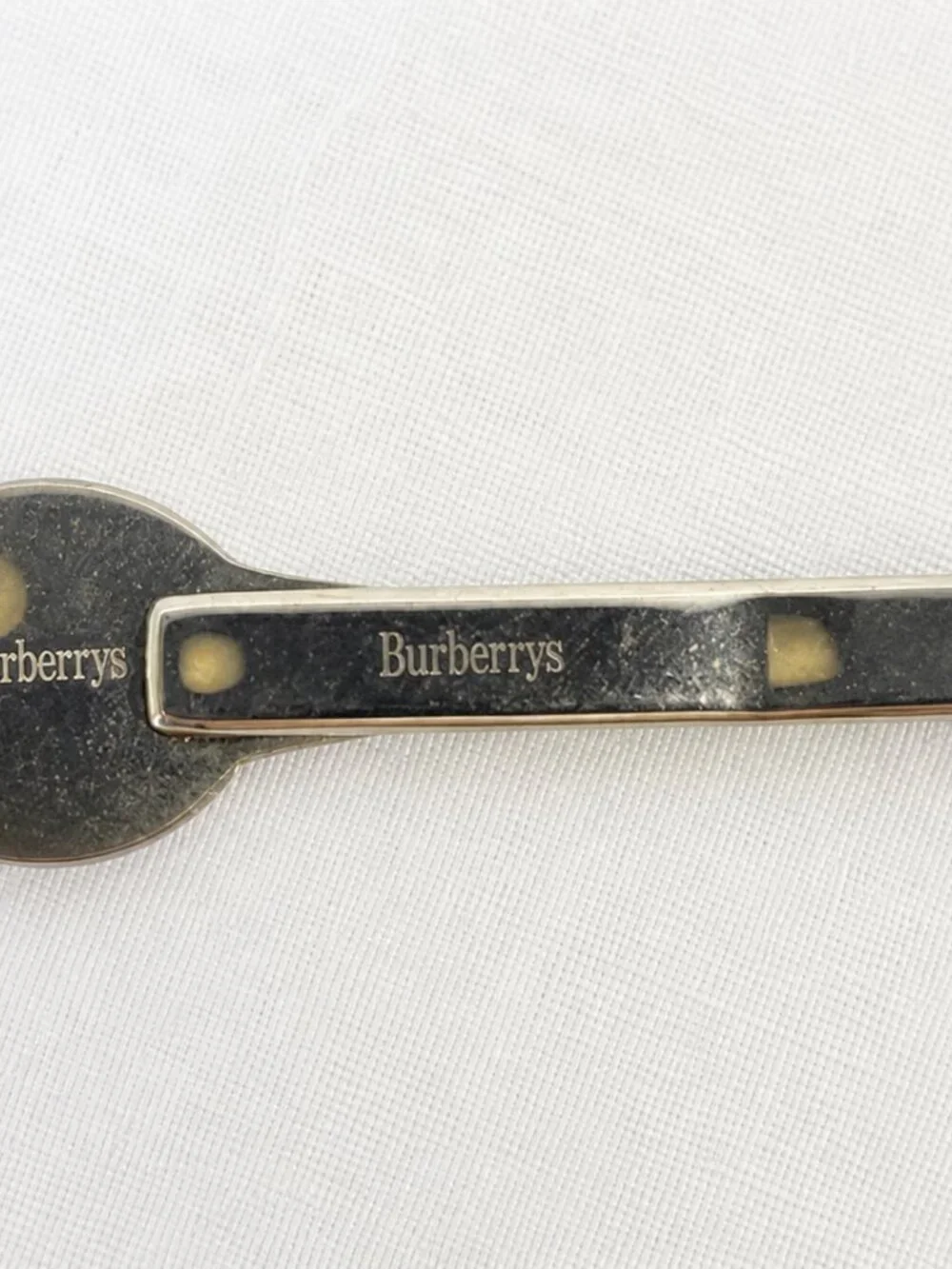 Burberrys Gold Tone Tie Bar Blue Enamel Equestrian Medallion